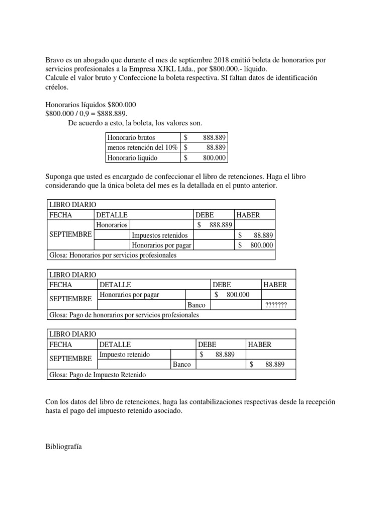 Ejemplo de Boleta de Honorarios y Retenciones | PDF