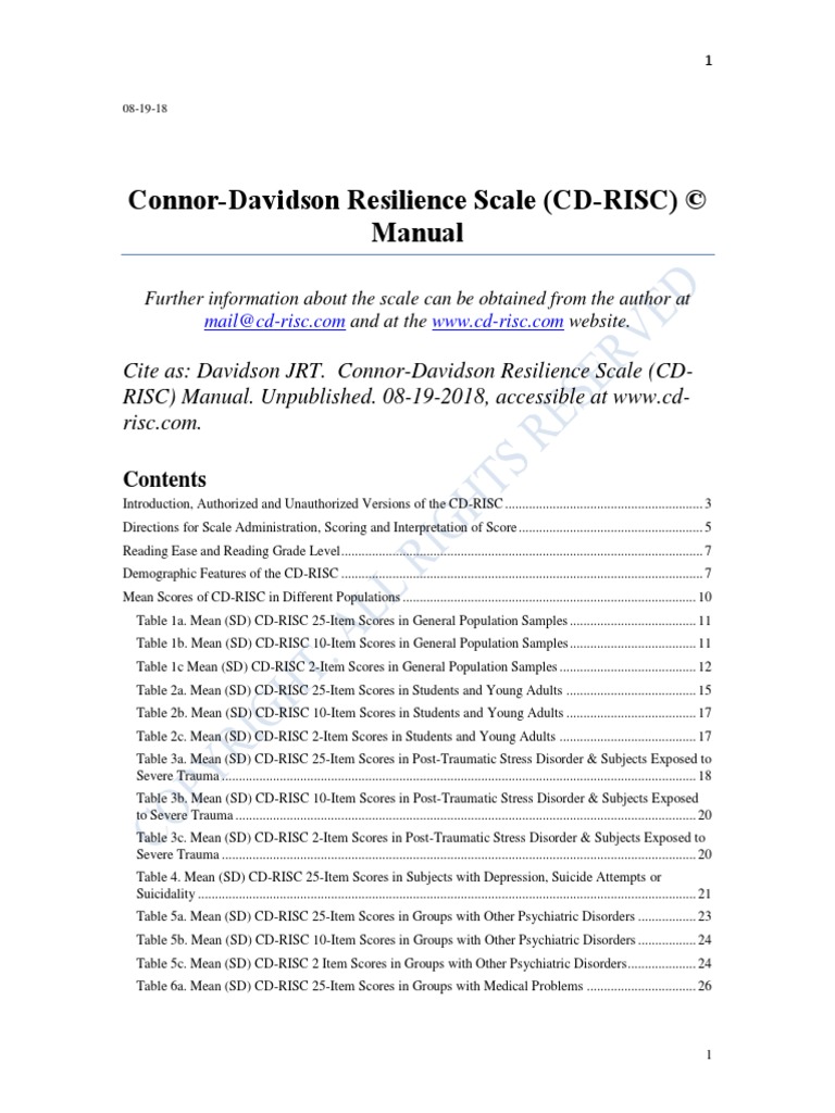 CD-risc Manual 08-19-18 | PDF | Psychological Resilience ...