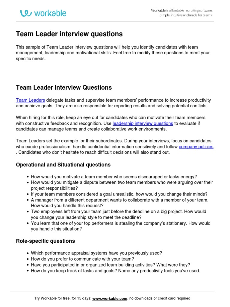 Team Leader Interview Questions | PDF | Leadership | Motivation