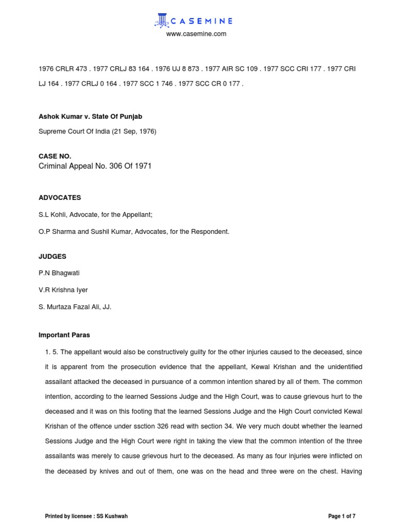 Ashok Kumar V State of Punjab PDF Assault Prosecutor