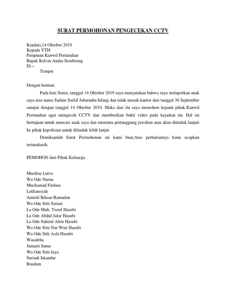 Surat Permohonan Pengecekan Cctv Pdf