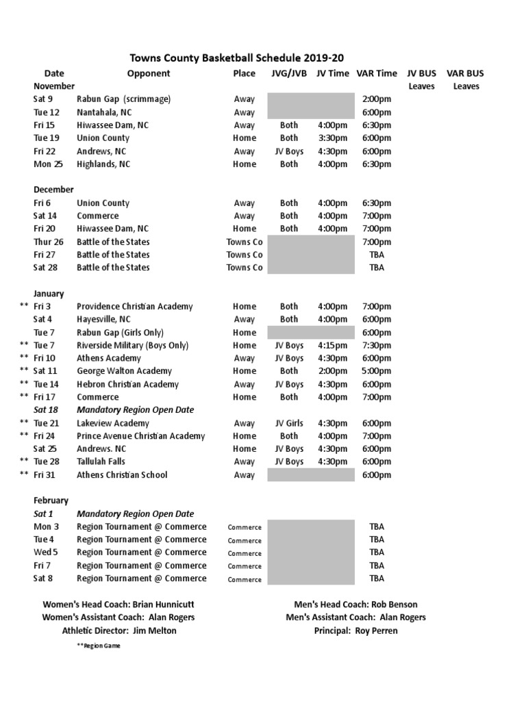 2019-20 Tchs Basketball Schedule | PDF | Sports | Leisure