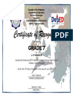 Certificate of Recognition: Grade 7