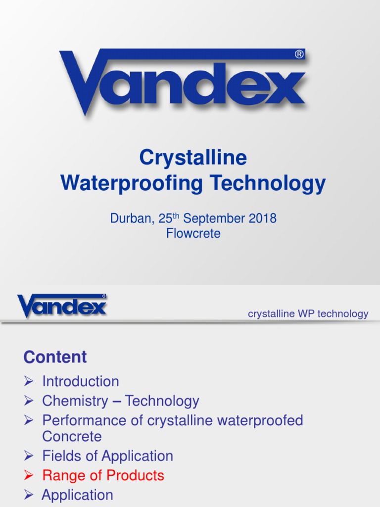 Vandex Crystalline Waterproofing Overview | PDF | Concrete | Water