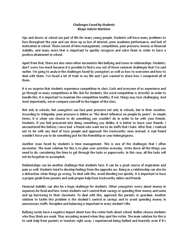Challenges Faced by Students Khaye Valerie Martinez | PDF | Bullying ...