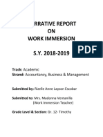 Narrative Report ON Work Immersion S.Y. 2018-2019: Track: Academic Strand: Accountancy, Business & Management