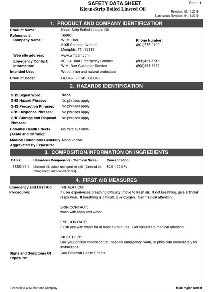 Klean Strip Boiled Linseed Oil 2112019 PDF Fires Firefighting