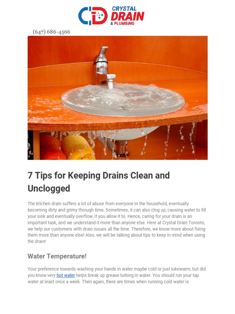 7 Tips For Keeping Drains Clean and Unclogged PDF Water Nature