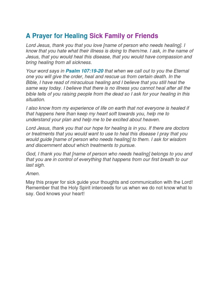 A Prayer For Healing: Sick Family or Friends | PDF | Self-Improvement ...