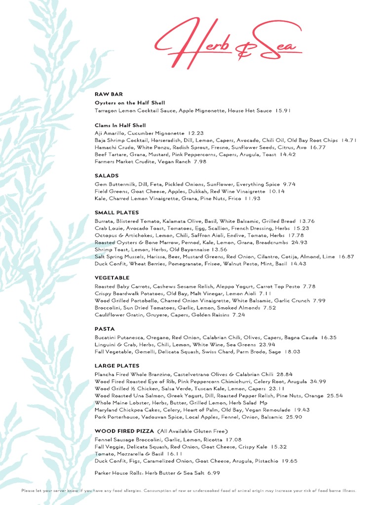 Herb & Sea Menu