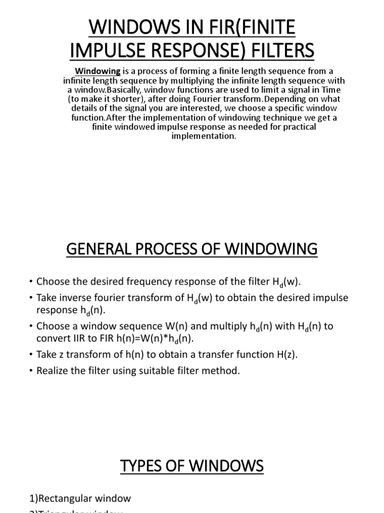 FIR Filter Design Using Window Functions | PDF