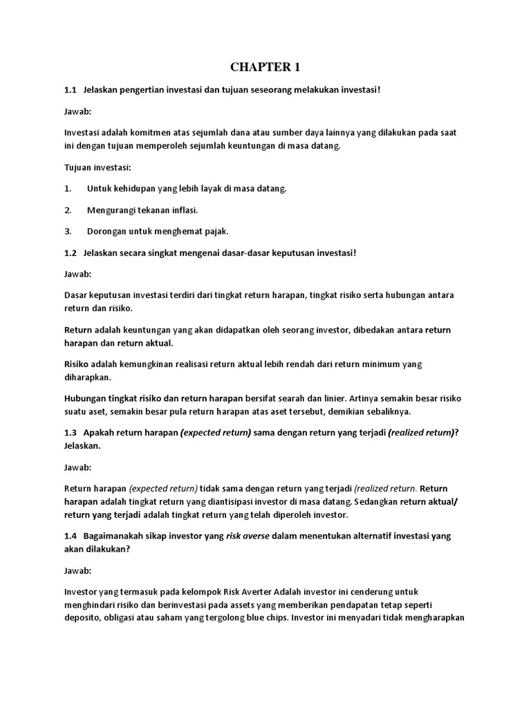 Manajemen Investasi Soal Soal