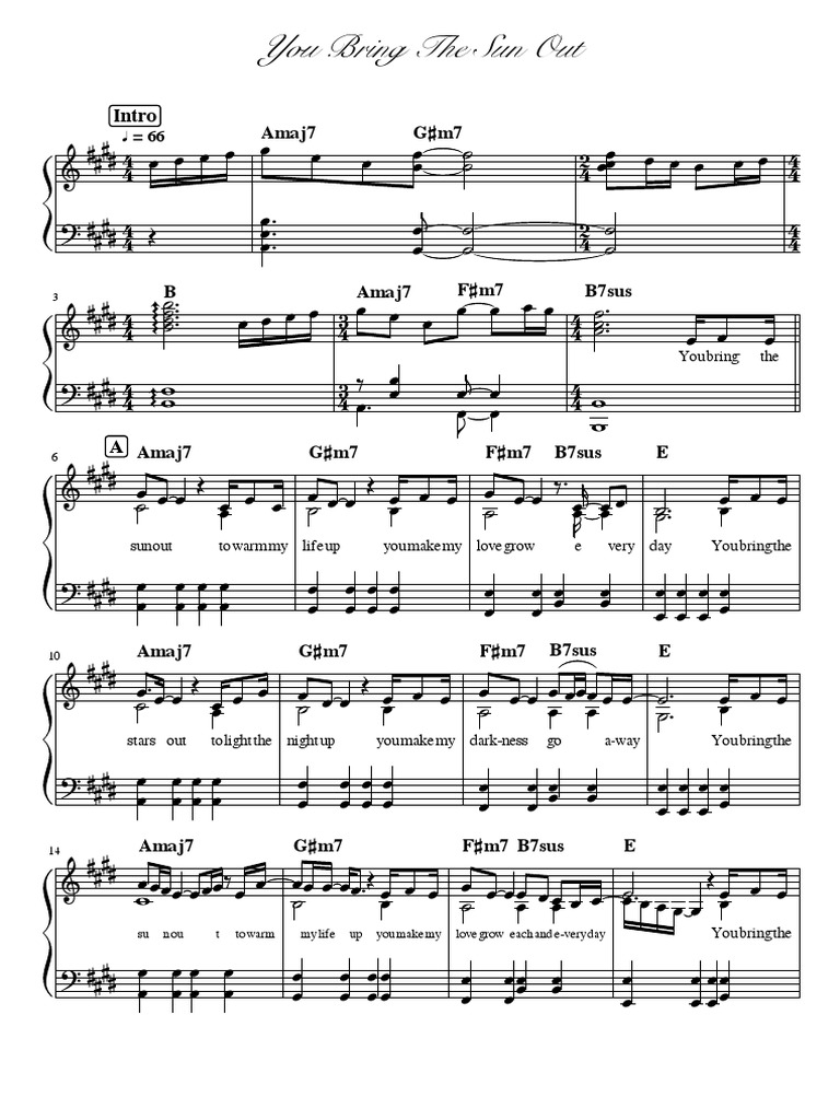 You Bring The Sun Out Piano Solo