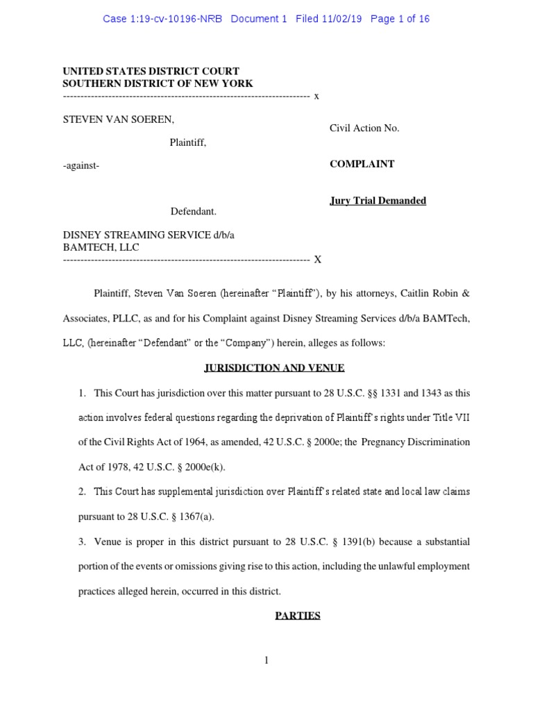 Van Soeren V Disney Streaming Service Disparate Treatment Family And Medical Leave Act Of 1993
