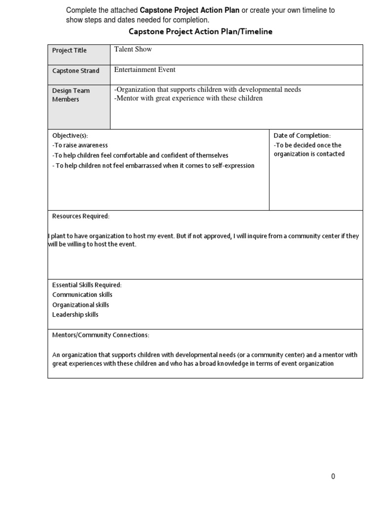 Capstone Project Action Plan/Timeline | PDF | Mentorship | Applied ...