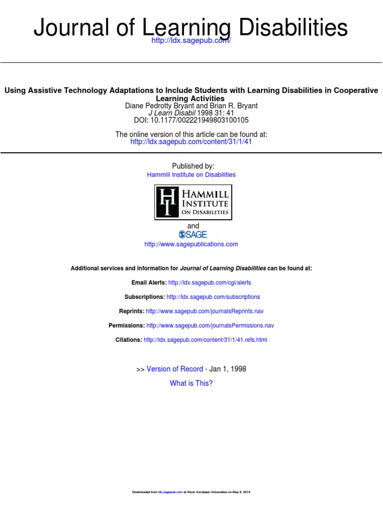 Journal of Learning Disabilities Volume 31 Issue 1 1998 (Doi 10.1177 ...