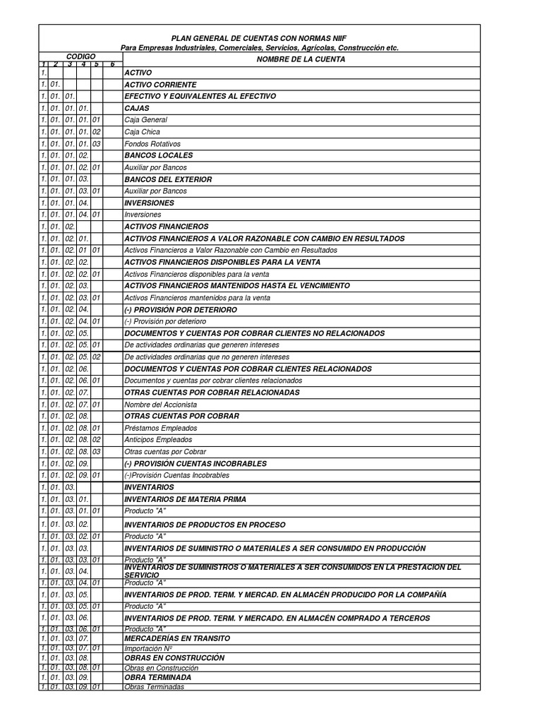 Plan de Cuentas NIIF | PDF | normas internacionales de INFORMACION ...