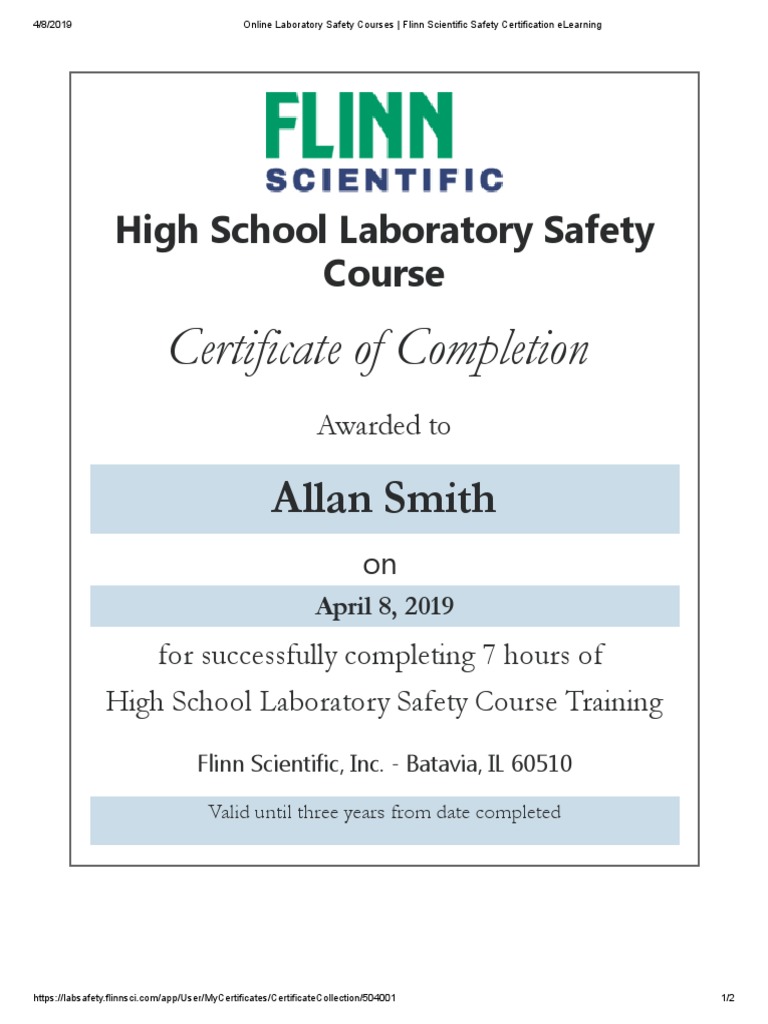 Flinn Safety Certificate 1 PDF