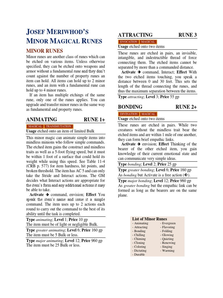 Josef's Minor Magical Runes | PDF | Nature
