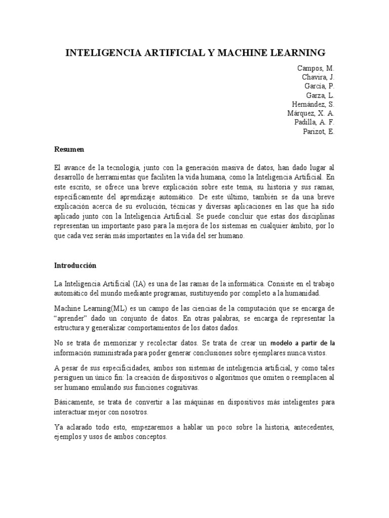 Inteligencia Artificial y Machine Learning | PDF | Inteligencia ...