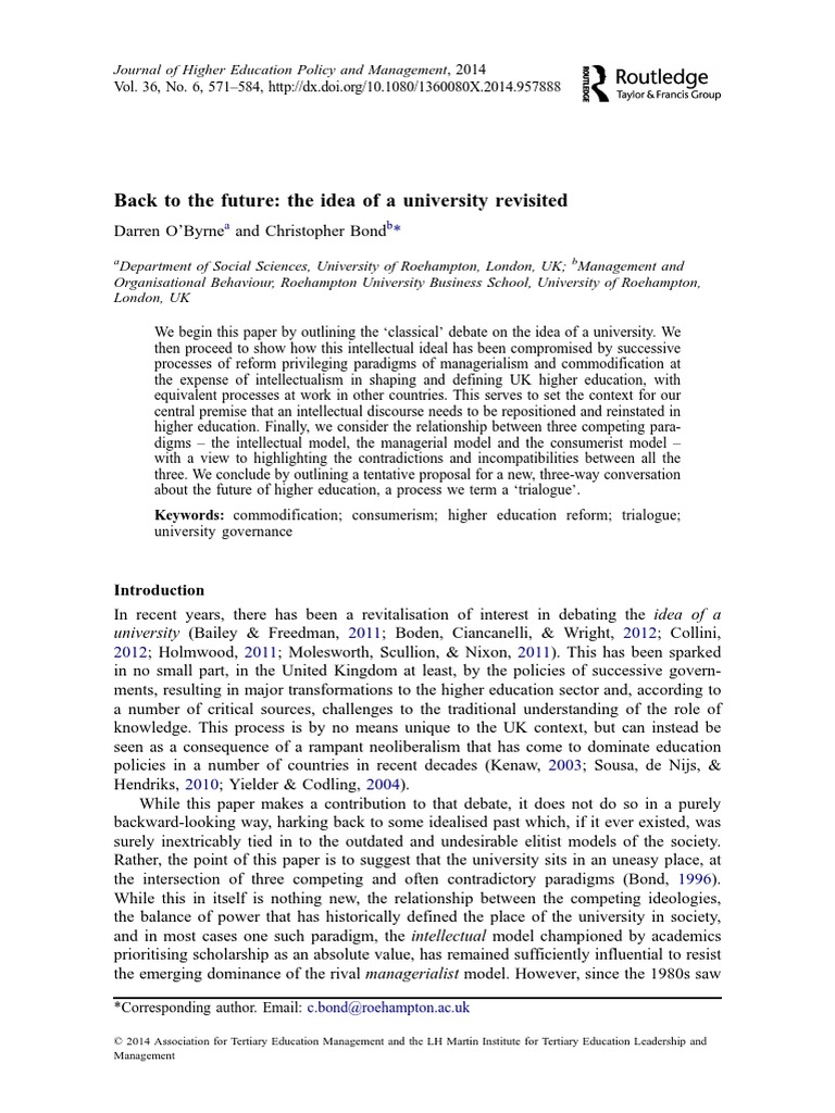 Back To The Future: The Idea of A University Revisited by Darren O ...