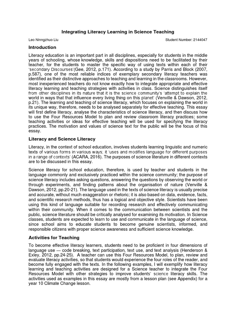 Integrating Literacy in Science Education | PDF | Literacy | Global Warming
