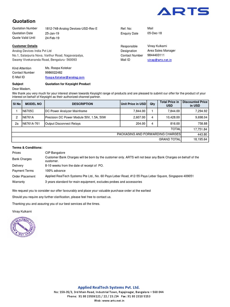 Keysight Product Quotation Details | PDF | Business