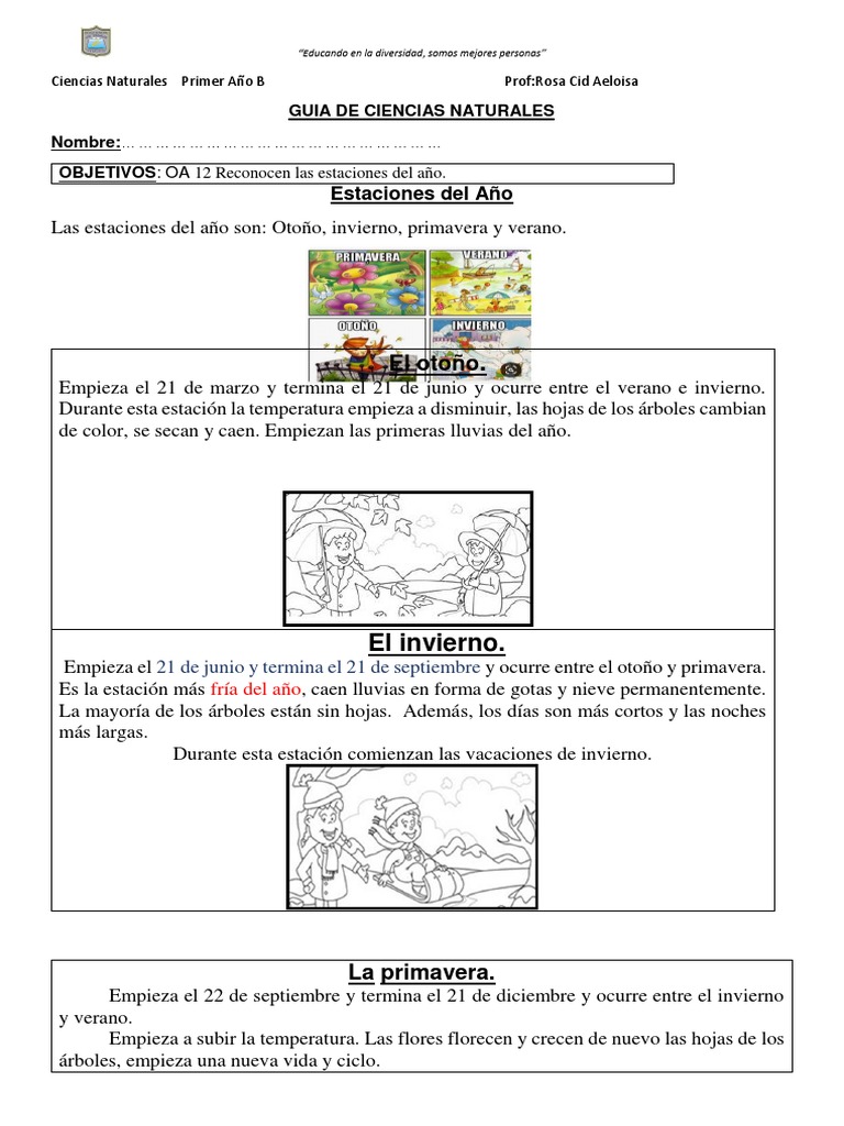 Guìa Ciencias Naturales Las Estaciones Del Año Verano