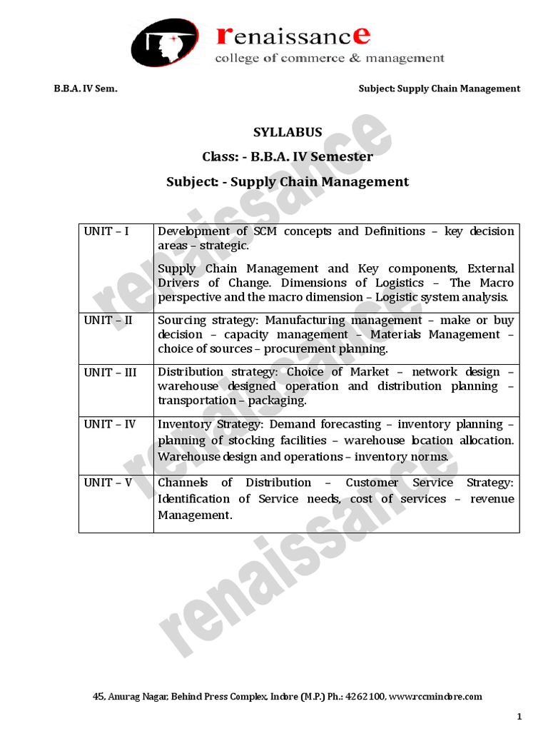 Supply Chain Management Syllabus Overview | PDF | Supply Chain | Inventory