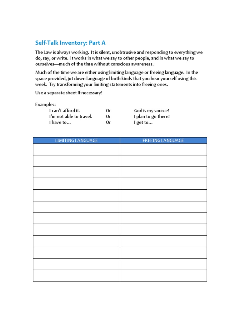 Self-Talk Inventory for Positive Change | PDF | Thought | Mind