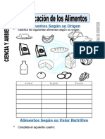 Ficha de Clasificacion de Los Alimentos para Segundo de Primaria