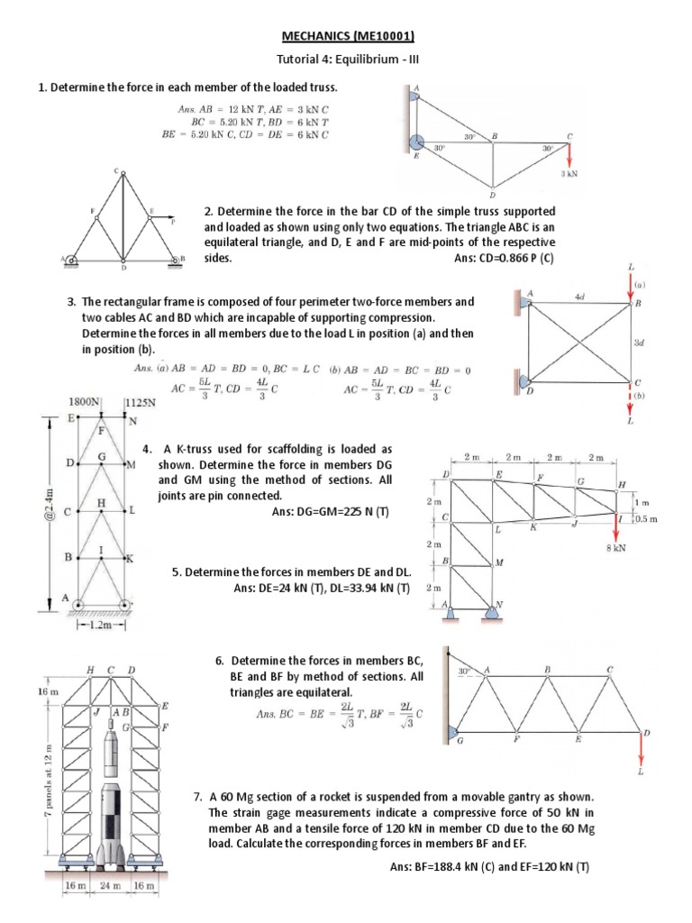 Mechanics Assignment IIT KGP. | PDF | Truss | Triangle