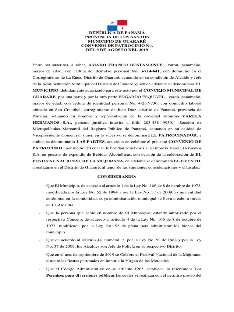 Convenio de Patrocionio Varela Hermanos | PDF | Patrocinador (Comercial ...
