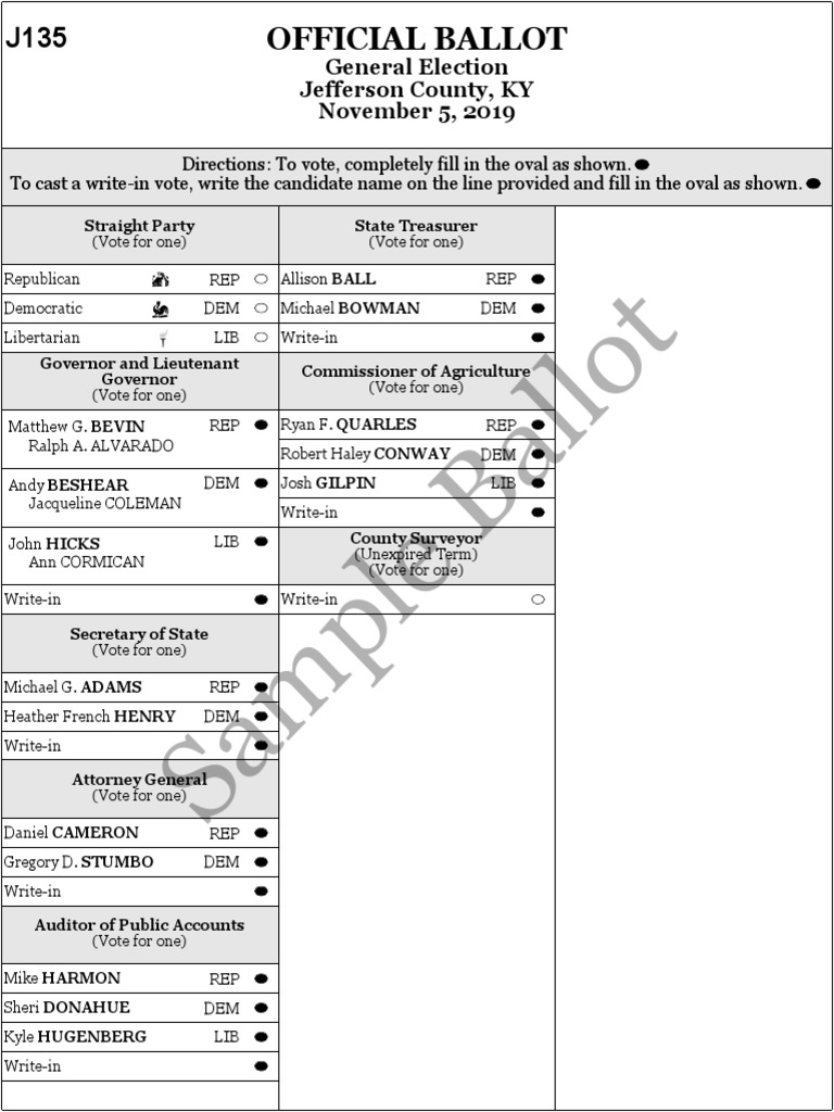 Jefferson County Sample Ballot | PDF | Voting | November Events