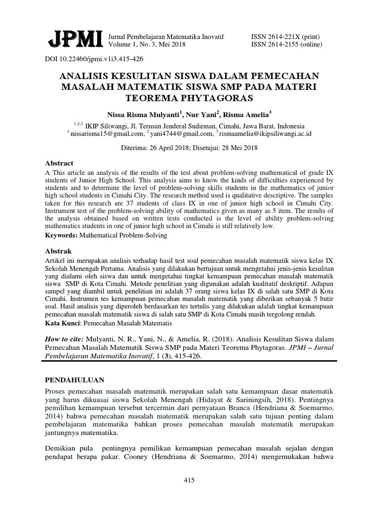 Jurnal Pembelajaran Matematika | PDF