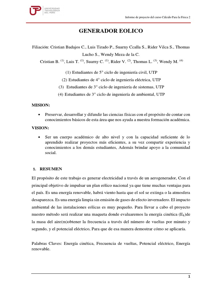 Generador Eólico: Proyecto Académico | PDF | Turbina eólica | Energía ...