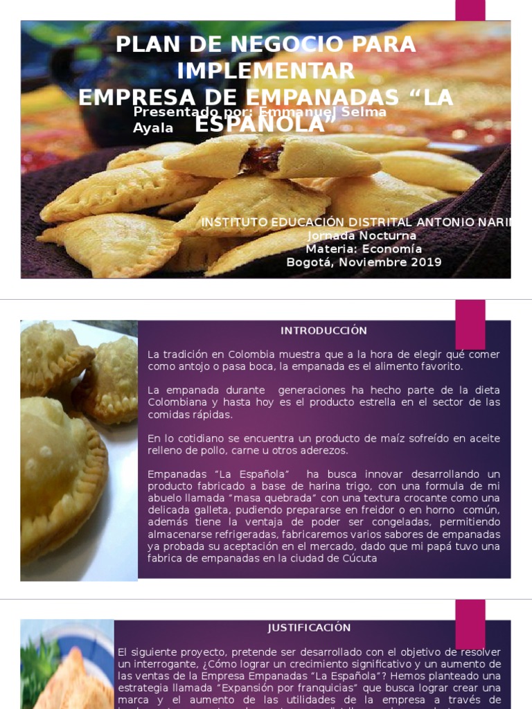 Plan de Negocio Empanadas PDF Alimentos Cocina