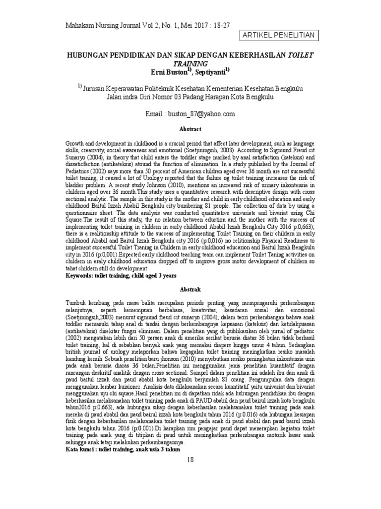 Jurnal Toilet Training PDF Human Life Stages Childhood