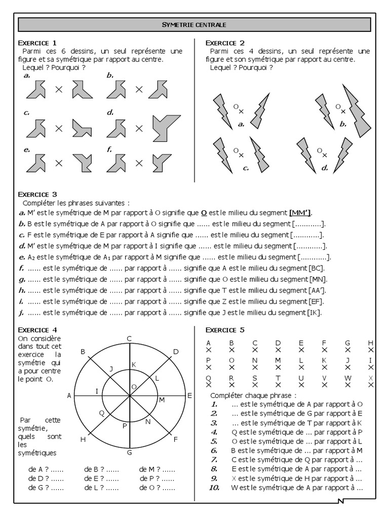 Exercices Symétrie Cm1 à Imprimer Chap 4 - Exercices 1 - Symétrique D'une Figure, D'un Point (Visualisation)  - CORRIGE PDF | PDF | Échecs | Théorie (échecs)