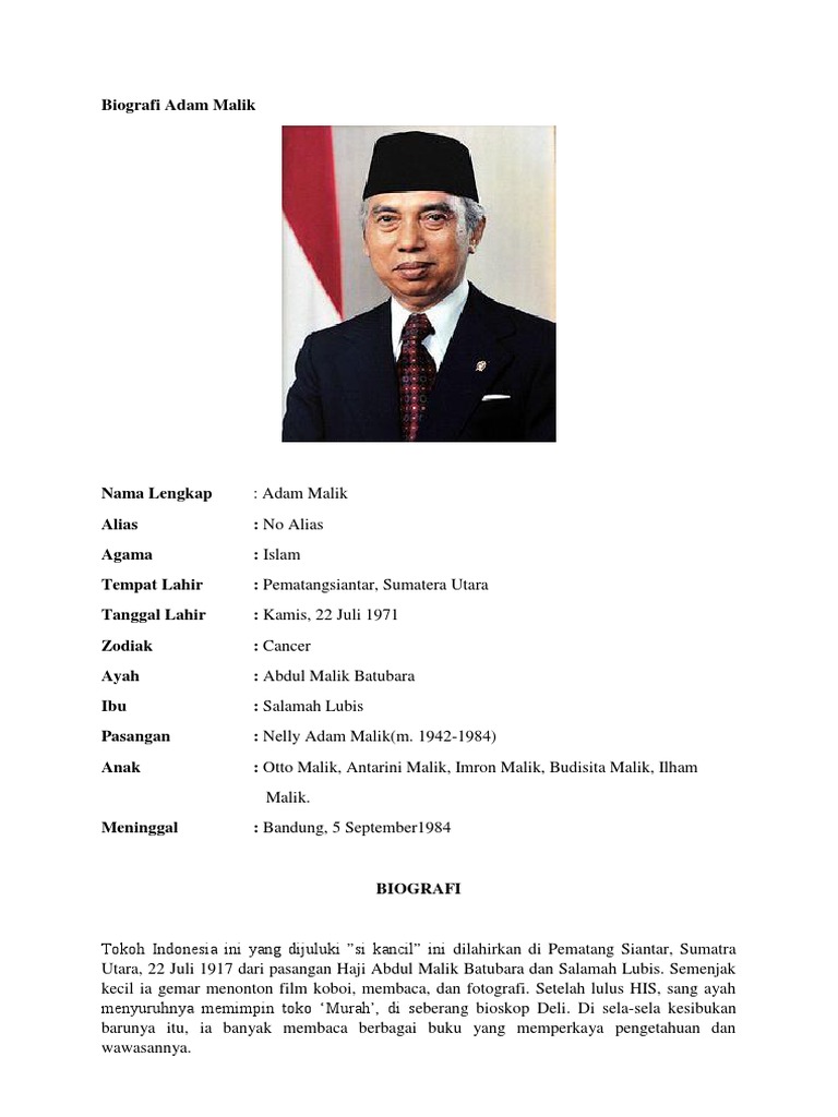 Biodata Adam Malik Pdf