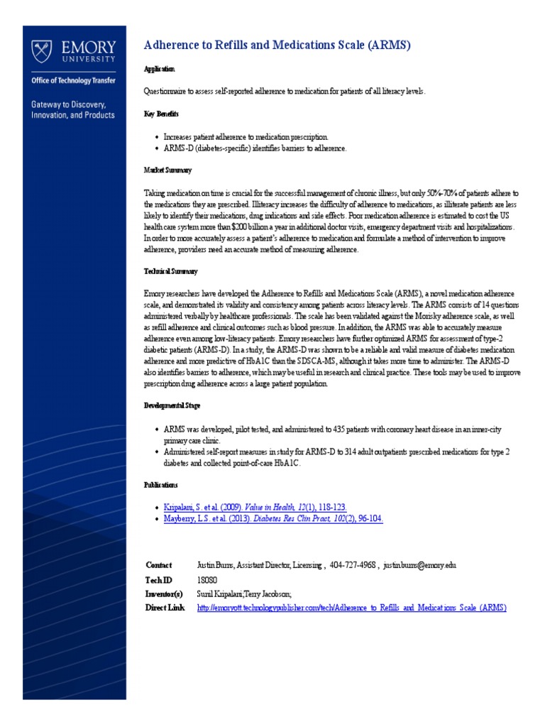 Adherence to Refills and Medications Scale | PDF | Patient | Healthcare ...