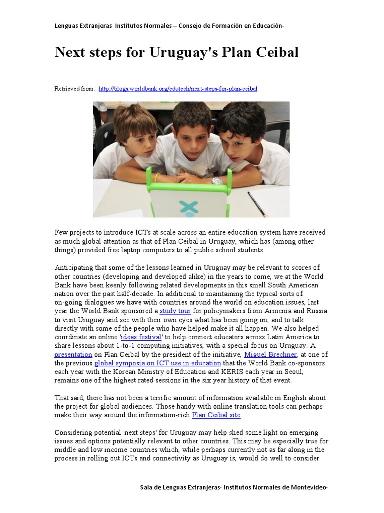 Next Steps for Uruguay's Plan Ceibal: Exploring Whole System Reform and ...