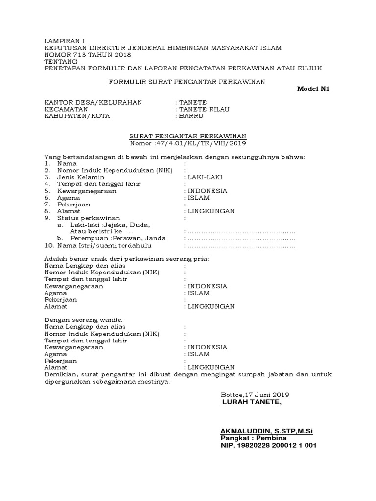 Formulir Model N1 untuk Pernikahan | PDF