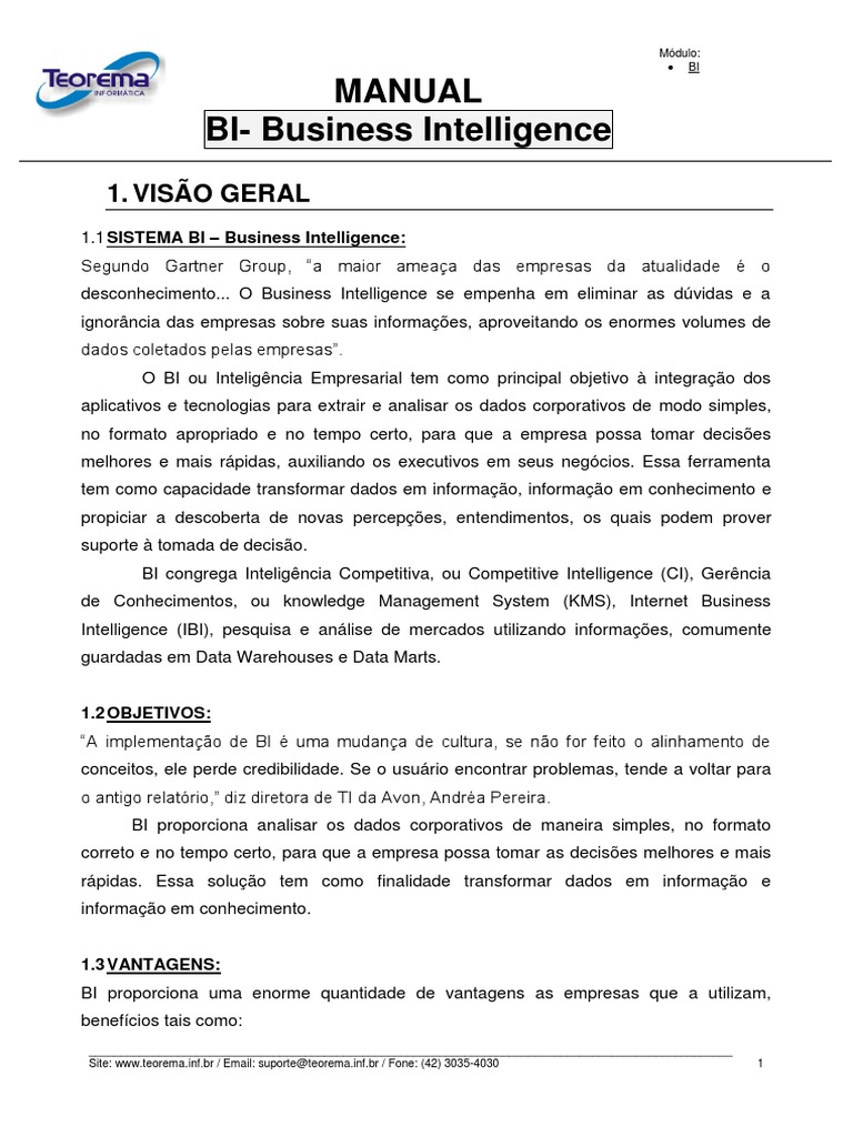 Manual de Business Intelligence BI | PDF | Inteligência empresarial ...