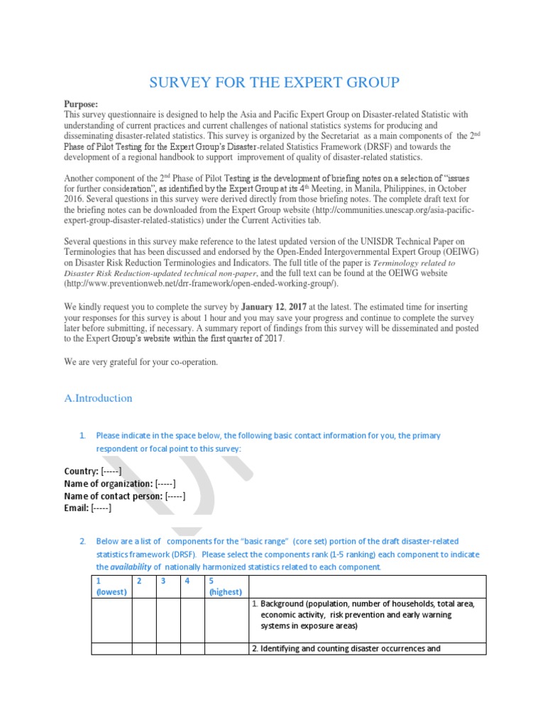Survey For The Expert Group 3 | PDF | Hazards | Flood