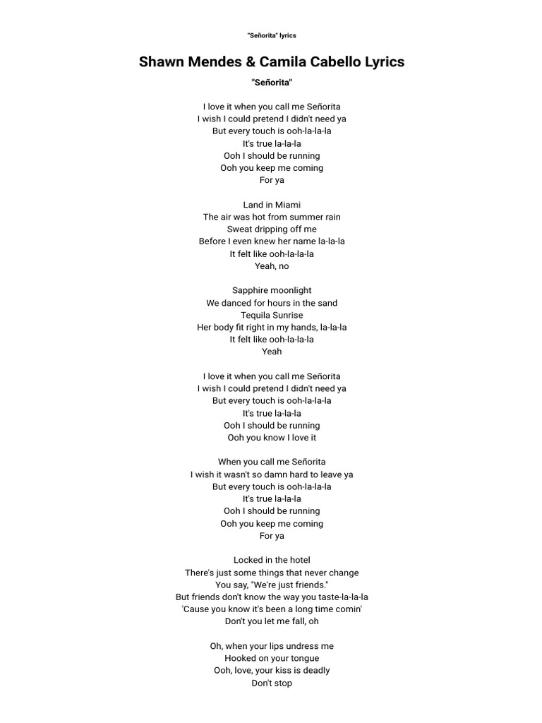 Shawn Mendes Camila Cabello Senorita Lyrics