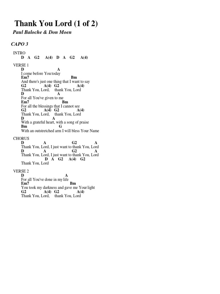 Thank You Lord 1 Of 2 Paul Baloche Don Moen Capo 3 Song Structure Song Recordings
