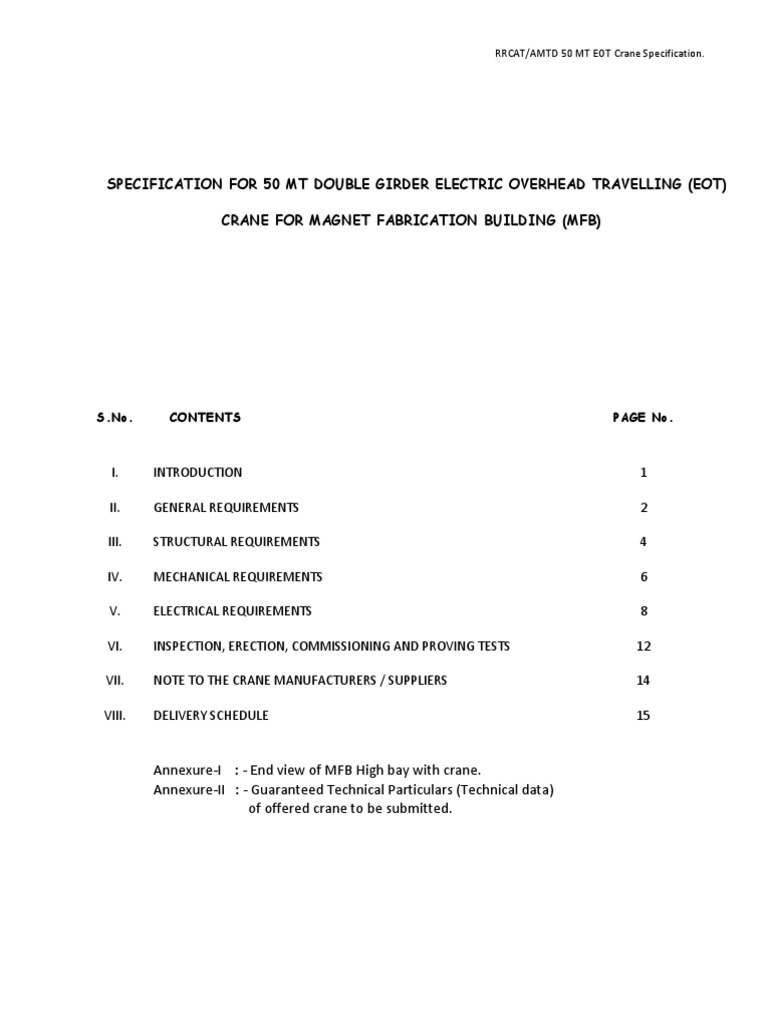 EOT Crane Specification PDF | PDF | Switch | Crane (Machine)
