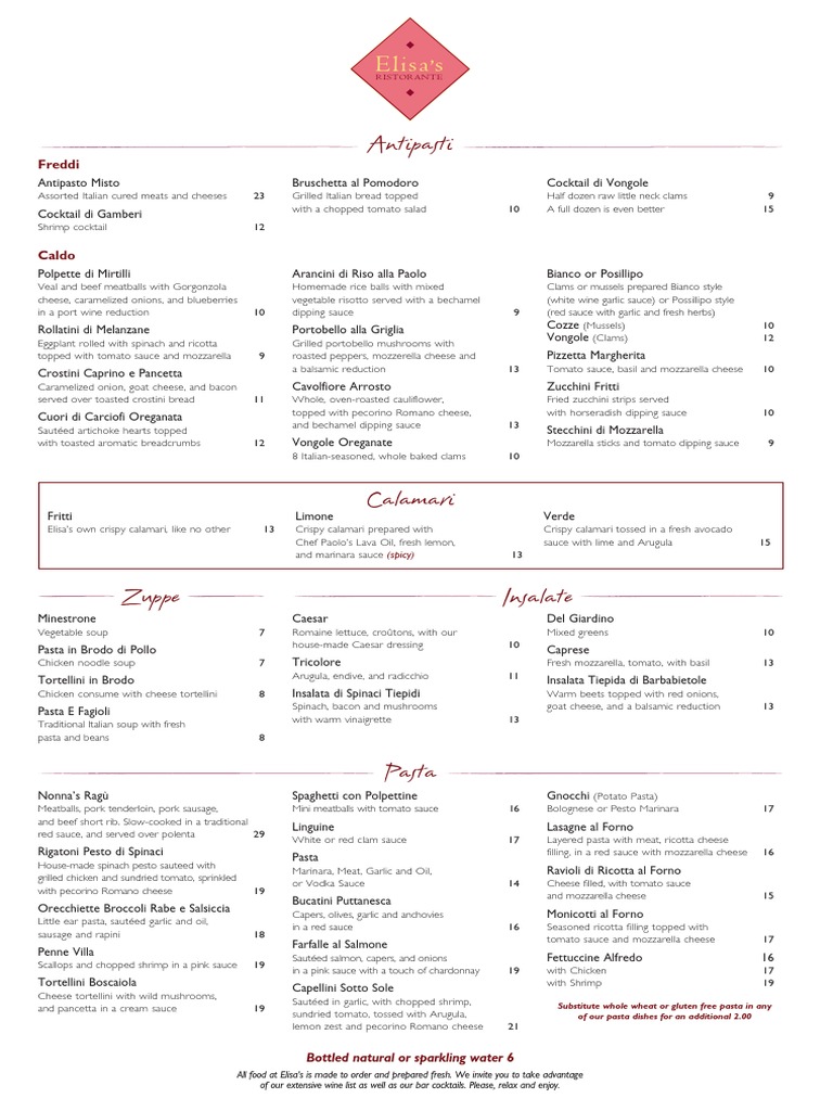 Elisa's Menu | PDF | Pasta | Italian Cuisine