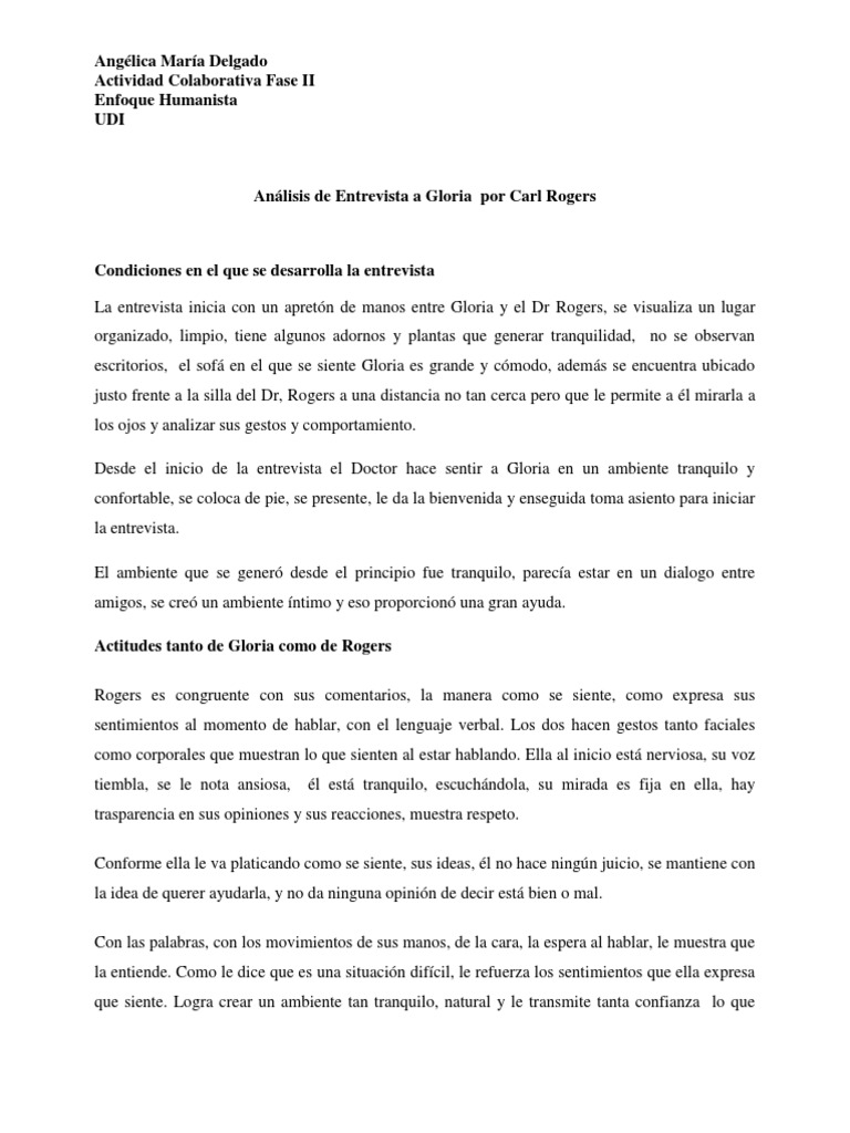 Entrevista A Gloria Por Carl Rogers Fase II PDF Sicología